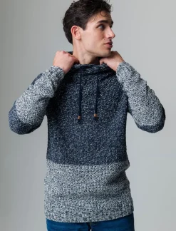 Piazza Italia Maglia a collo sciallato regolabile con coulisse lavorazione jacquard - Blu Fashion