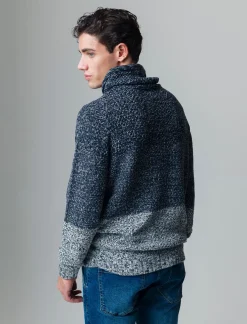 Piazza Italia Maglia a collo sciallato regolabile con coulisse lavorazione jacquard - Blu Fashion