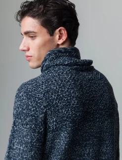 Piazza Italia Maglia a collo sciallato regolabile con coulisse lavorazione jacquard - Blu Fashion