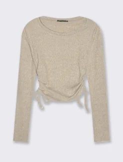 Piazza Italia Maglia a coste con arricci sul fianco - Beige Fashion