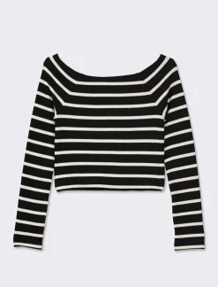 Piazza Italia Maglia a coste,manica lunga, scollo schiffer a righe con vestibilità cropped slim - var 1 Store