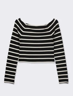 Piazza Italia Maglia a coste,manica lunga, scollo schiffer a righe con vestibilità cropped slim - var 1 Store