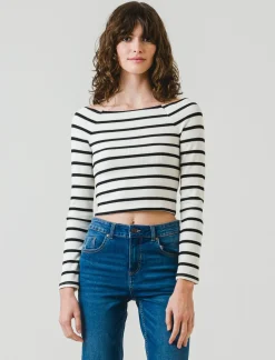 Piazza Italia Maglia a coste,manica lunga, scollo schiffer a righe con vestibilità cropped slim - var 2 Flash Sale