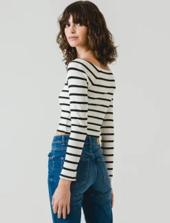 Piazza Italia Maglia a coste,manica lunga, scollo schiffer a righe con vestibilità cropped slim - var 2 Flash Sale