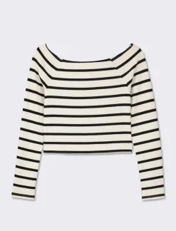 Piazza Italia Maglia a coste,manica lunga, scollo schiffer a righe con vestibilità cropped slim - var 2 Flash Sale