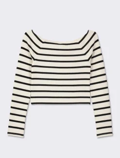 Piazza Italia Maglia a coste,manica lunga, scollo schiffer a righe con vestibilità cropped slim - var 2 Flash Sale