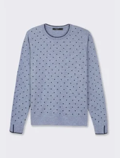 Piazza Italia Maglia a girocollo in filato con motivo floccato stampato - Celeste Azzurro Clearance