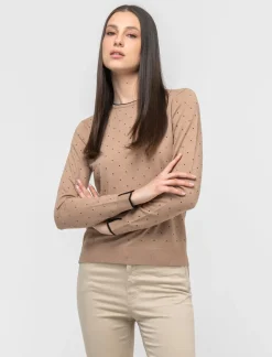 Piazza Italia Maglia a girocollo in filato con motivo floccato stampato - Cammello Beige Outlet