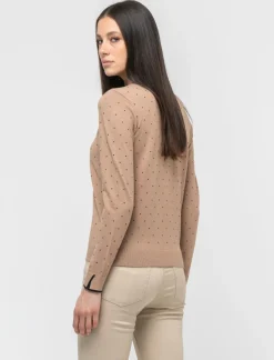 Piazza Italia Maglia a girocollo in filato con motivo floccato stampato - Cammello Beige Outlet