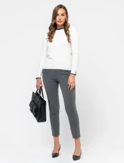 Piazza Italia Maglia a girocollo in maglia fine con contrasto su bordo scollo e polso - Avorio Beige Store