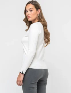 Piazza Italia Maglia a girocollo in maglia fine con contrasto su bordo scollo e polso - Avorio Beige Store