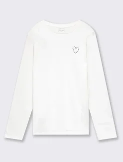 Piazza Italia Maglia a manica lunga in cotone con applicazioni strass - sporco Bianco Discount