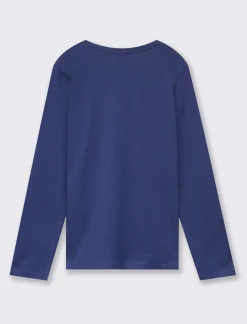 Piazza Italia Maglia a manica lunga in cotone con applicazioni strass - Blu Flash Sale