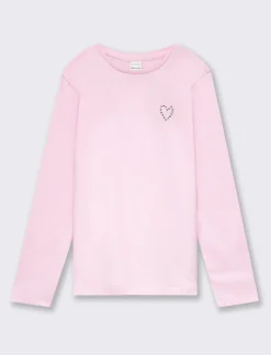 Piazza Italia Maglia a manica lunga in cotone con applicazioni strass - Rosa Clearance