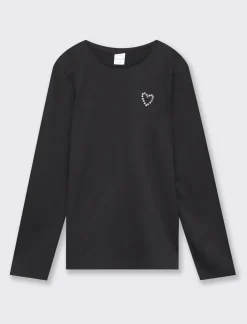 Piazza Italia Maglia a manica lunga in cotone con applicazioni strass - Nero Fashion