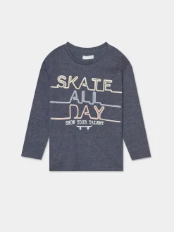 Piazza Italia Maglia a manica lunga in jesrey con stampa tema skate per uno stile street  - Blu Discount