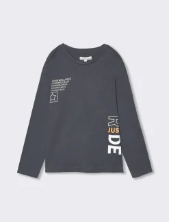 Piazza Italia Maglia a maniche lunghe in jersey fiammato con stampa frontale, in quattro colori - Blu Hot