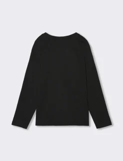 Piazza Italia Maglia a maniche lunghe in jersey fiammato con stampa frontale, in quattro colori - Nero Flash Sale