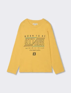 Piazza Italia Maglia a maniche lunghe in jersey fiammato con stampa frontale, in quattro colori - Ocra Giallo Best