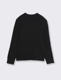 Piazza Italia Maglia a trecce da bambina in viscosa collo alto - Nero New