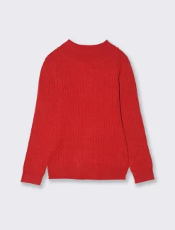 Piazza Italia Maglia a trecce da bambina in viscosa collo alto - Rosso Hot