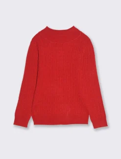 Piazza Italia Maglia a trecce da bambina in viscosa collo alto - Rosso Hot