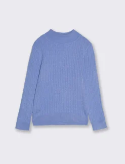 Piazza Italia Maglia a trecce da bambina in viscosa collo alto - Azzurro Store