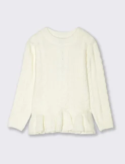 Piazza Italia Maglia calda da bambina con trecce e balza al fondo - sporco Bianco Sale