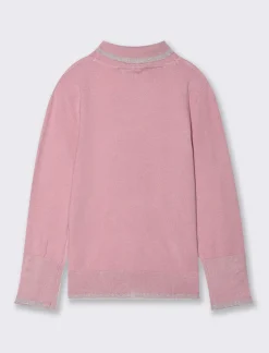 Piazza Italia Maglia collo alto con bordini in filo metallizzato - Rosa Hot