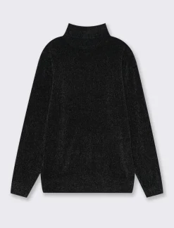 Piazza Italia Maglia collo alto in ciniglia regularfit con costa al collo, ai polsi e al fondo - Nero 0 Cheap