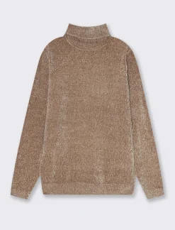 Piazza Italia Maglia collo alto in ciniglia regularfit con costa al collo, ai polsi e al fondo - tortora Grigio Best