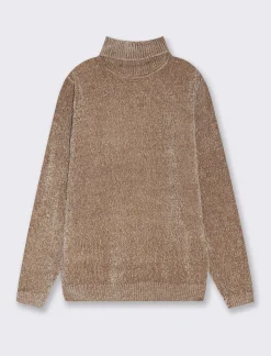 Piazza Italia Maglia collo alto in ciniglia regularfit con costa al collo, ai polsi e al fondo - tortora Grigio Best