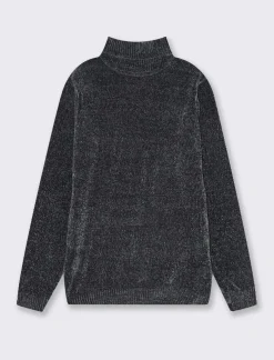 Piazza Italia Maglia collo alto in ciniglia regularfit con costa al collo, ai polsi e al fondo - Avion Blu Best Sale