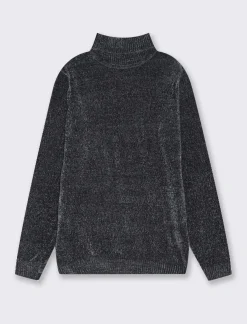 Piazza Italia Maglia collo alto in ciniglia regularfit con costa al collo, ai polsi e al fondo - Avion Blu Best Sale