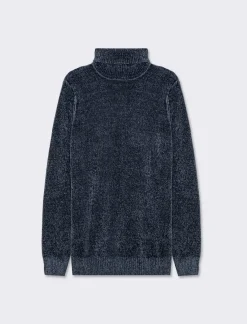 Piazza Italia Maglia collo alto in ciniglia regularfit con costa al collo, ai polsi e al fondo - Avion Blu Best Sale