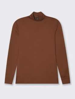 Piazza Italia Maglia collo alto manica lunga vestibilità slim - Marrone Cheap