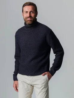 Piazza Italia Maglia collo alto regolabile con coulisse e lvorazione jacquard bicolor - Blu Sale