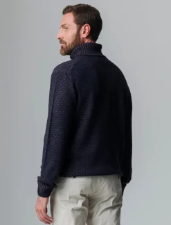 Piazza Italia Maglia collo alto regolabile con coulisse e lvorazione jacquard bicolor - Blu Sale