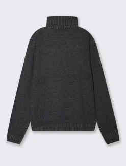 Piazza Italia Maglia collo alto regolabile con coulisse e lvorazione jacquard bicolor - Blu Sale