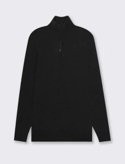 Piazza Italia Maglia collo alto zip in ciniglia a coste regular fit - Nero Hot