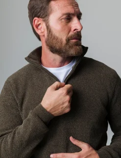 Piazza Italia Maglia collo alto zip in ciniglia a coste regular fit - kaki Verde Outlet