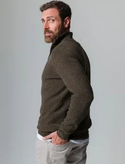 Piazza Italia Maglia collo alto zip in ciniglia a coste regular fit - kaki Verde Outlet