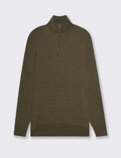 Piazza Italia Maglia collo alto zip in ciniglia a coste regular fit - kaki Verde Outlet