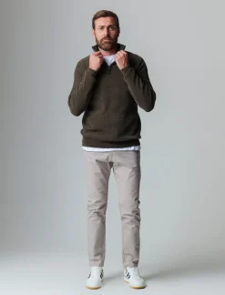 Piazza Italia Maglia collo alto zip in ciniglia a coste regular fit - kaki Verde Outlet