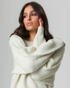 Piazza Italia Maglia con filo effetto metallizzato paricollo e manica a pipistrello - Avorio Beige Cheap