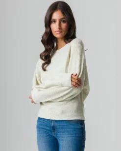 Piazza Italia Maglia con filo effetto metallizzato paricollo e manica a pipistrello - Avorio Beige Cheap