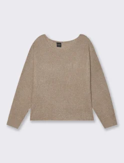 Piazza Italia Maglia con filo effetto metallizzato paricollo e manica a pipistrello - Cammello Beige New