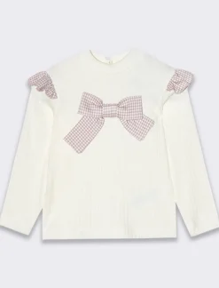 Piazza Italia Maglia con grande fiocco pied de poule - Bianco Cheap