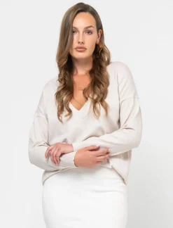 Piazza Italia Maglia con parte posteriore più lunga e spacchi laterali - Avorio Beige Best