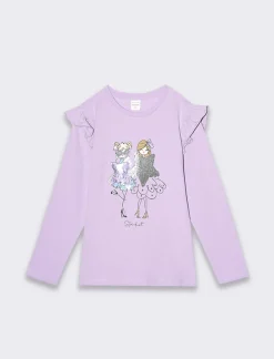 Piazza Italia Maglia con rouches alle maniche e stampa con strass e paillettes - Lilla Viola Best Sale